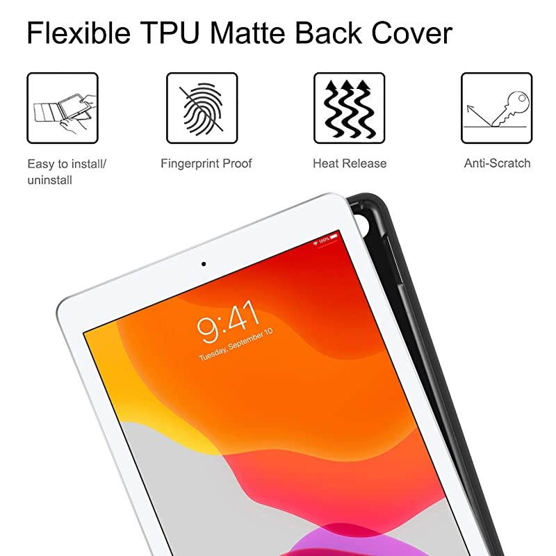 Keyboard Case for New iPad 8th Gen 2020 7th Generation 2019 102 Inch Soft TPU Back Stand Cover with Pencil Holder Magnetically Detachable Wireless Bluetooth Keyboard Dont Touch