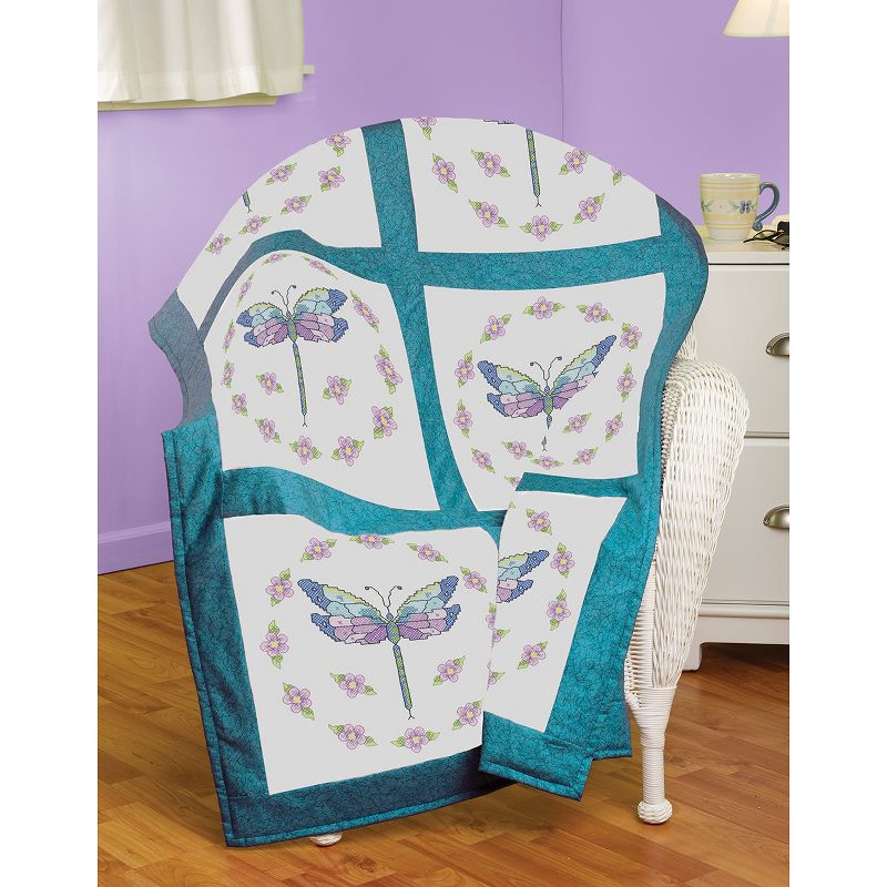 Janlynn Stamped Cross Stitch Quilt Blocks 18"X18" 6/Pkg-Dragonfly
