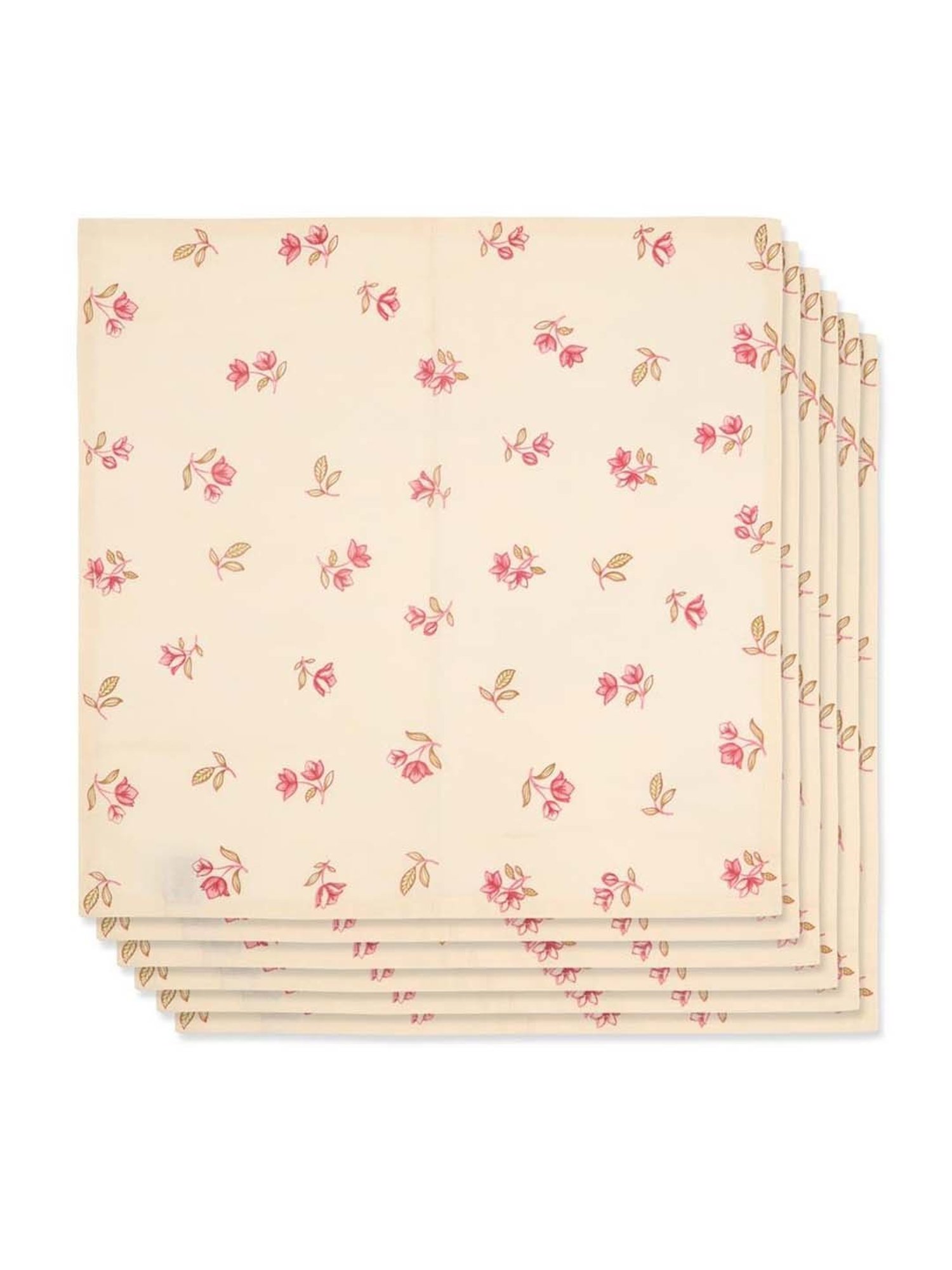 Fabindia Home Pink Cotton 140 TC Bougainvillea Printed Napkin - Set of 6