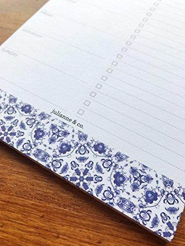 Weekly Meal Planner Notepad By Julianne & Co. - Food Planning Organizer And Grocery List Pad, 52 Premium A5 Pages, with Tear Away Perforated Shopping List (Blue China Print - NO Fridge Magnet)