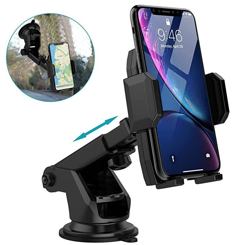 Car Phone Mount Holder  Universal Car Cell Phone Holder for Dashboard Windshield with Sticky Pad Easy Button Release Extendable Arm Fit for iPhone Samsung Galaxy Google LG 236374 Width
