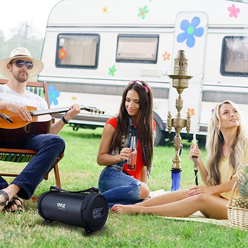 Portable Speaker Boombox Bluetooth Speakers Rechargeable Battery Surround Sound Digital Sound Amplifier USBSDFM Radio Wireless HiFi Active Stereo Speaker System in Black PBMSPG7