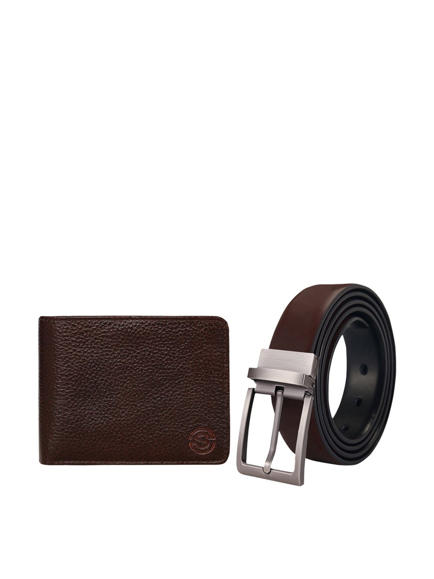 SCHARF Dark Brown Leather Reversible Belt With Wallet for Men