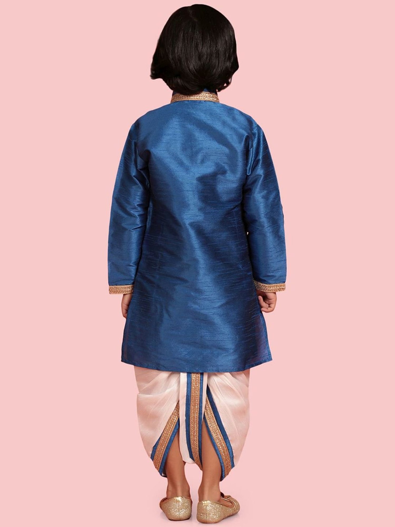 AJ Dezines Kids Blue & White Embroidered Full Sleeves Kurta Set