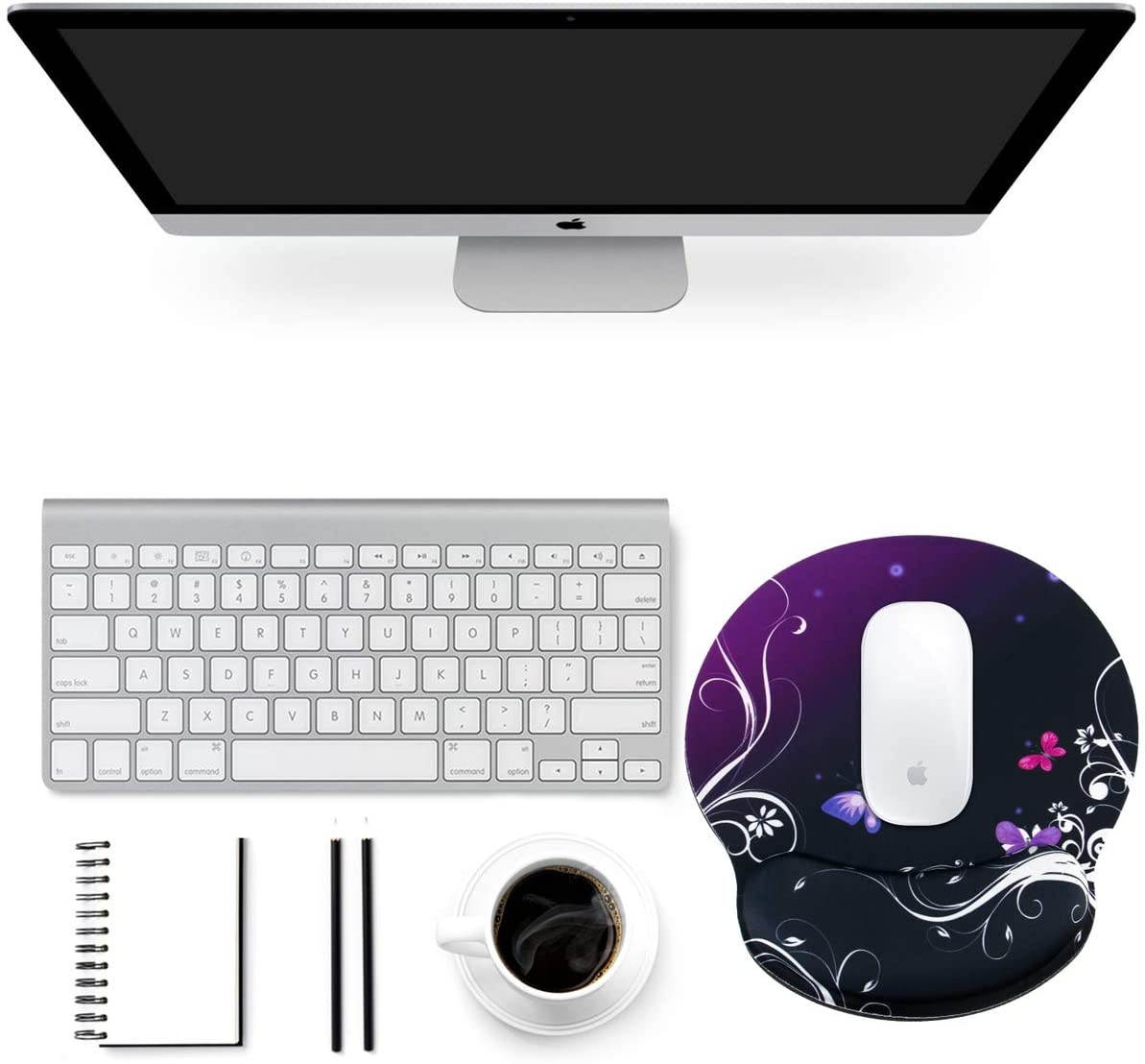 Mouse Pad Wrist Rest Support, ToLuLu Gel Ergonomic Mouse Pads with Non Slip Rubber Base Memory Foam Support, Mouse Wrist Rest Pad for Laptop Computer Home Office Working Pain Relief, Purple Butterfly