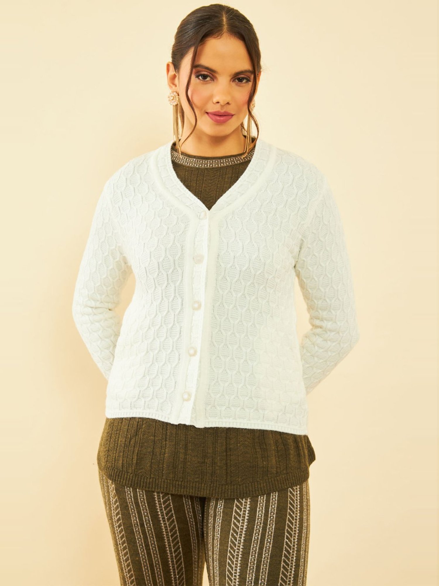Soch White Crochet Pattern Cardigan
