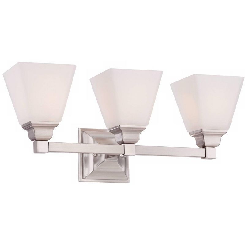 Regency Hill Modern Wall Light Satin Nickel Hardwired 20" Wide 3-Light Fixture Etched Opal Glass for Bathroom Vanity Mirror