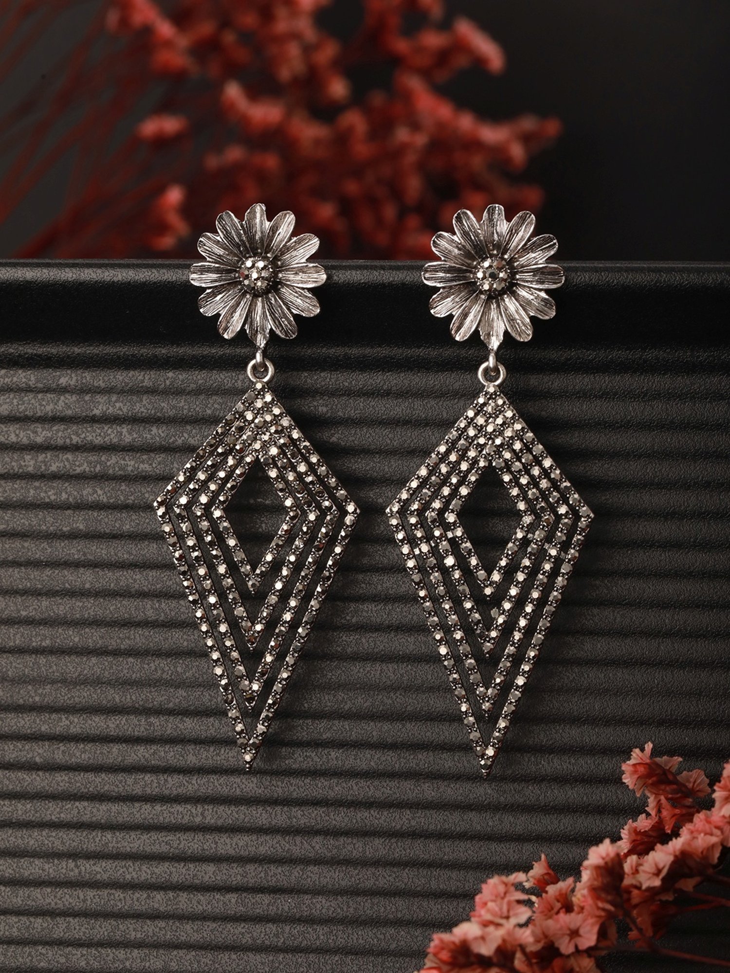 Aatmana Silver Toned Contemporary Dangler Earrings