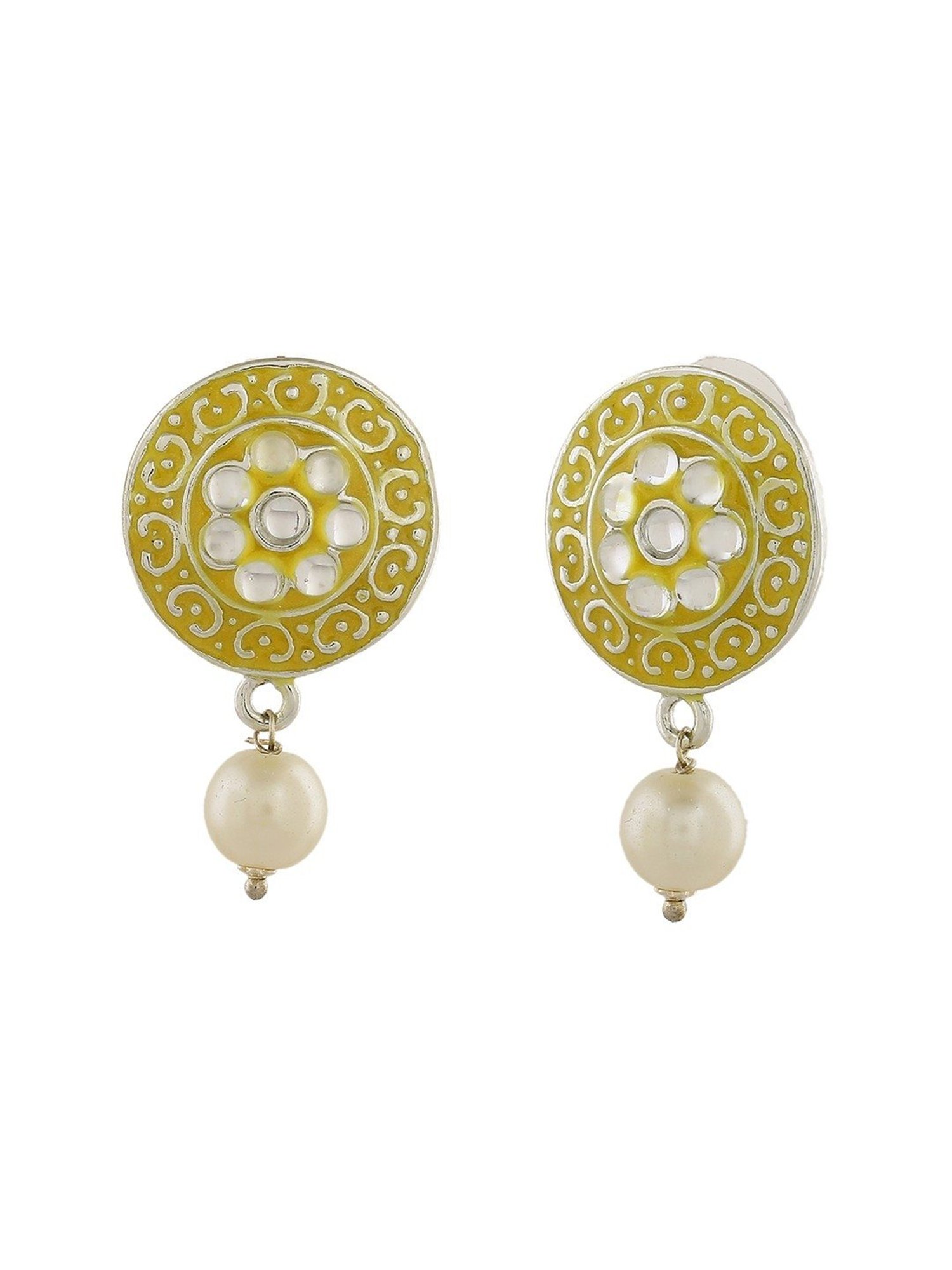 Estele Rhodium-Plated Fascinating Meenakari Kundan Drop Earrings