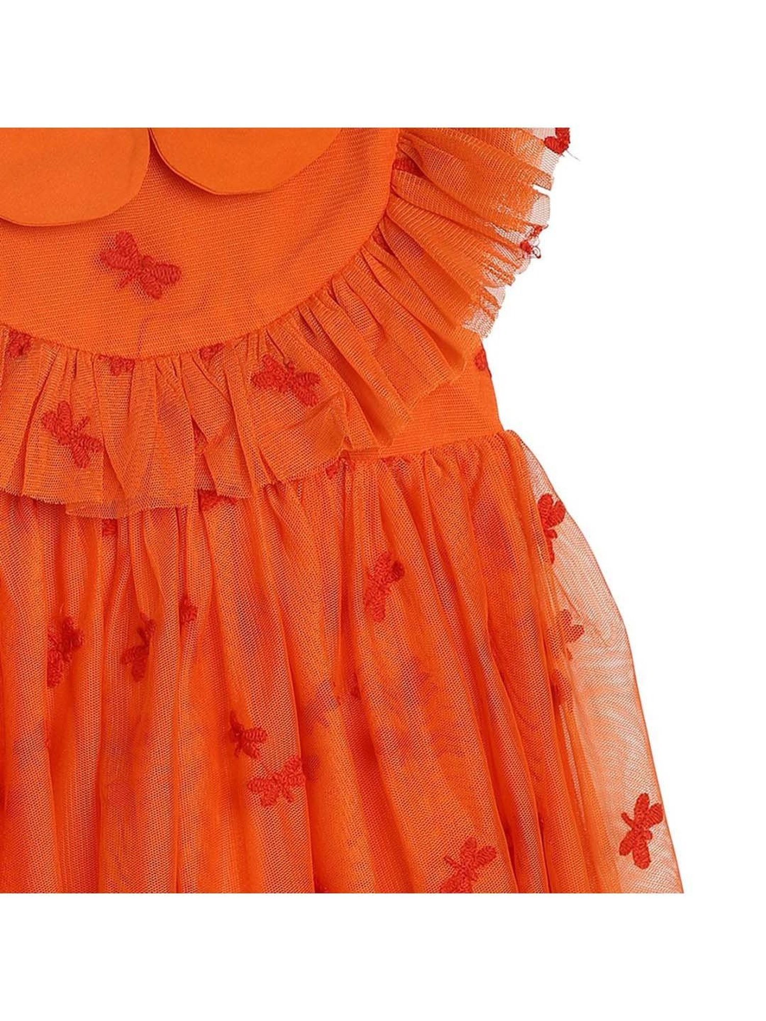 MINIKLUB Kids Orange Cotton Embroidered Dress