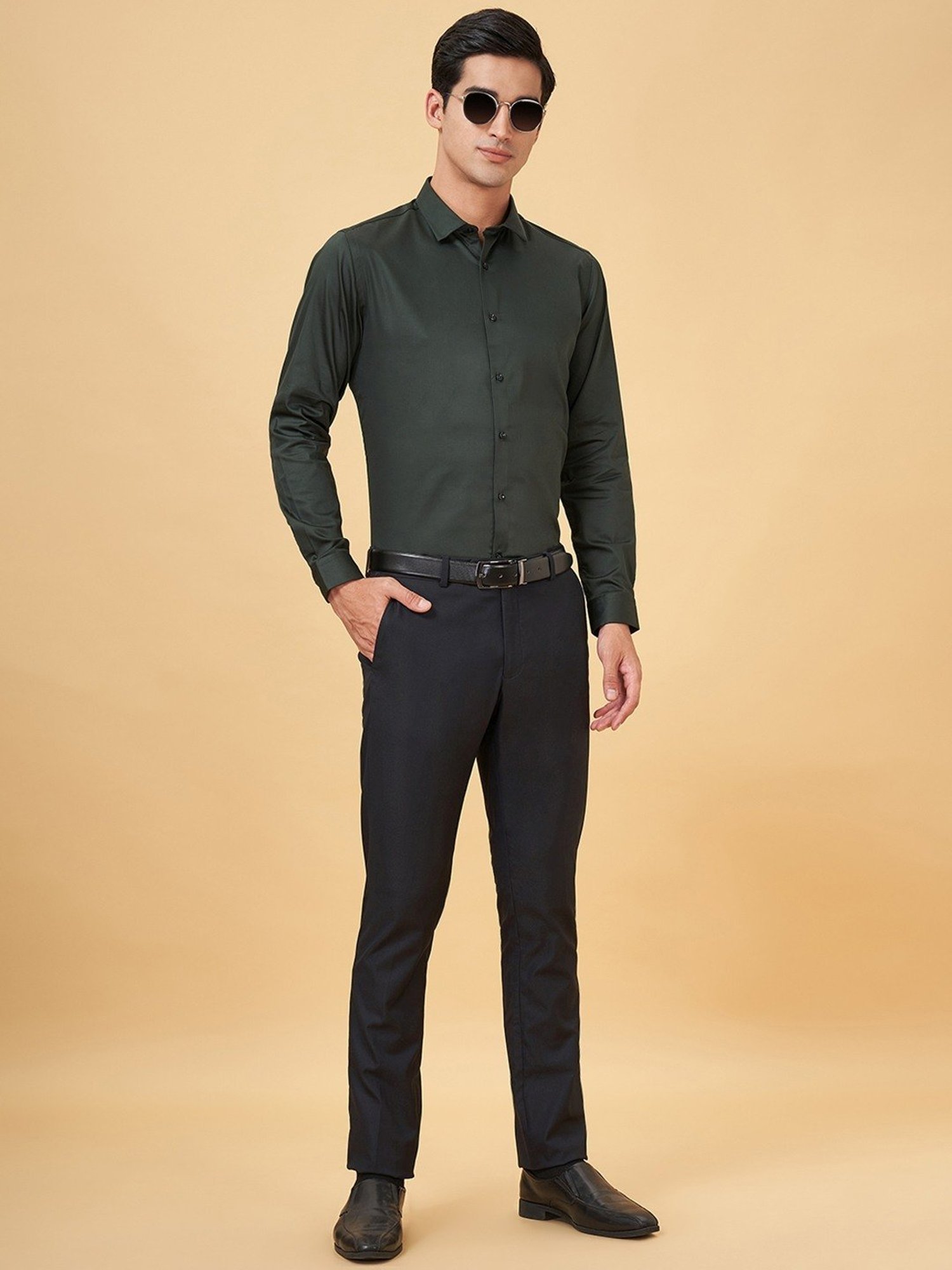Byford By Pantaloons Duck Green Cotton Slim Fit Shirt