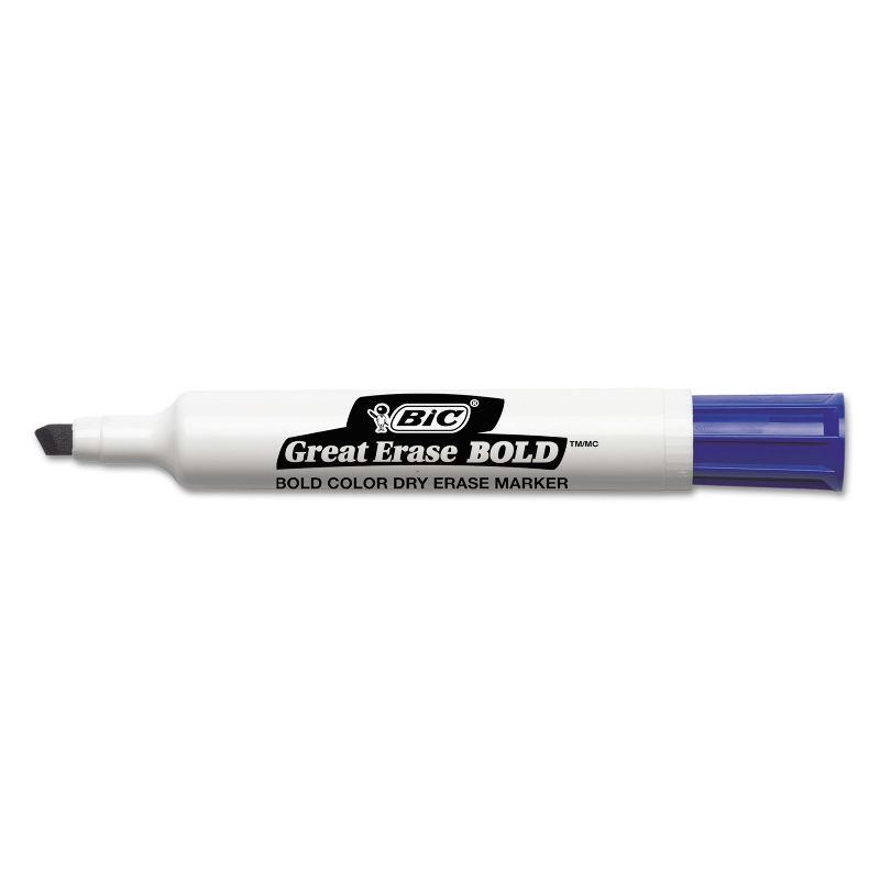 Bic Great Erase Bold Tank-Style Dry Erase Marker Chisel Tip Blue Dozen DEC11BE