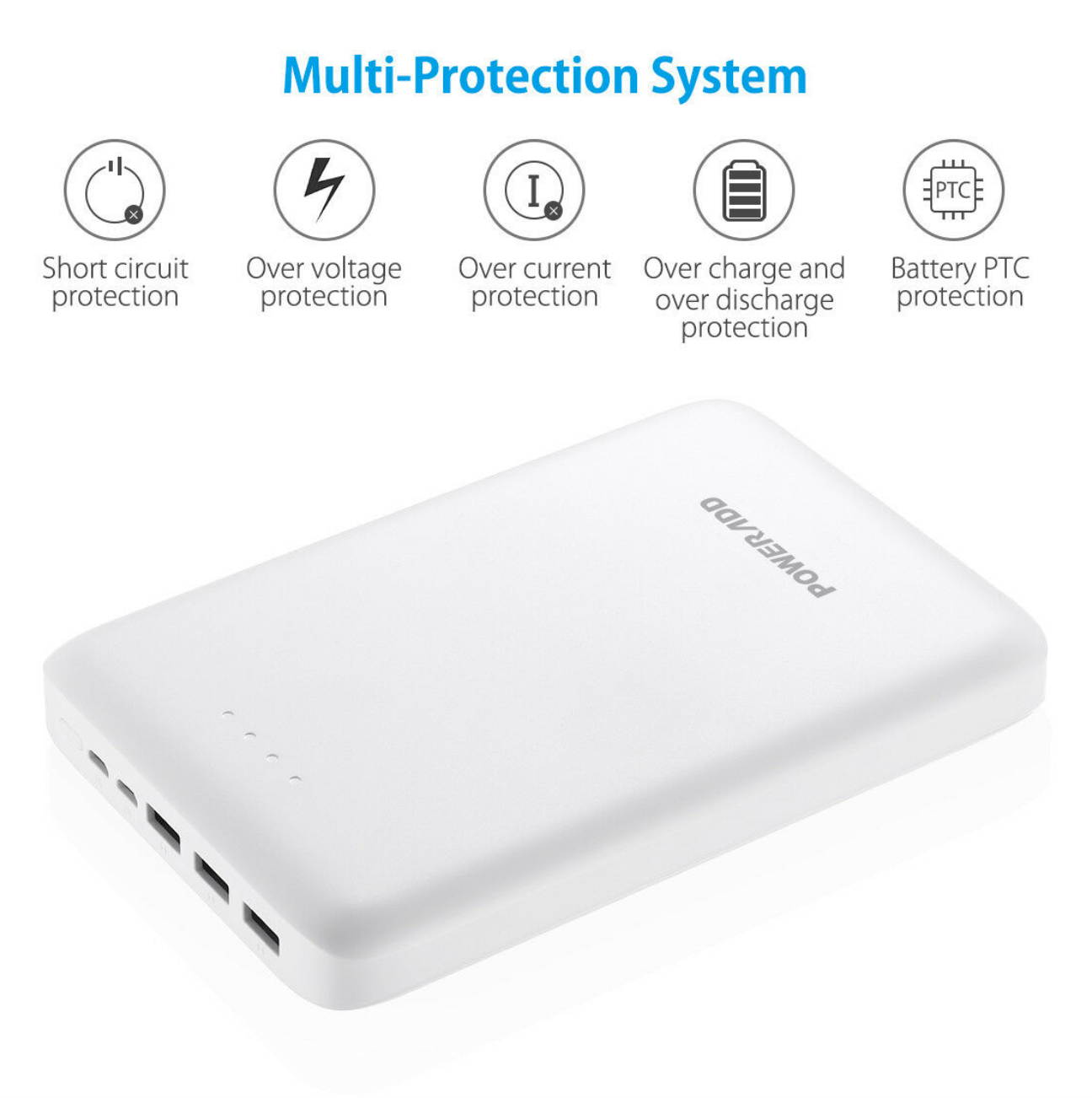 Poweradd 30000mAh Power Bank External Smart Battery Charger for iPhone Samsung