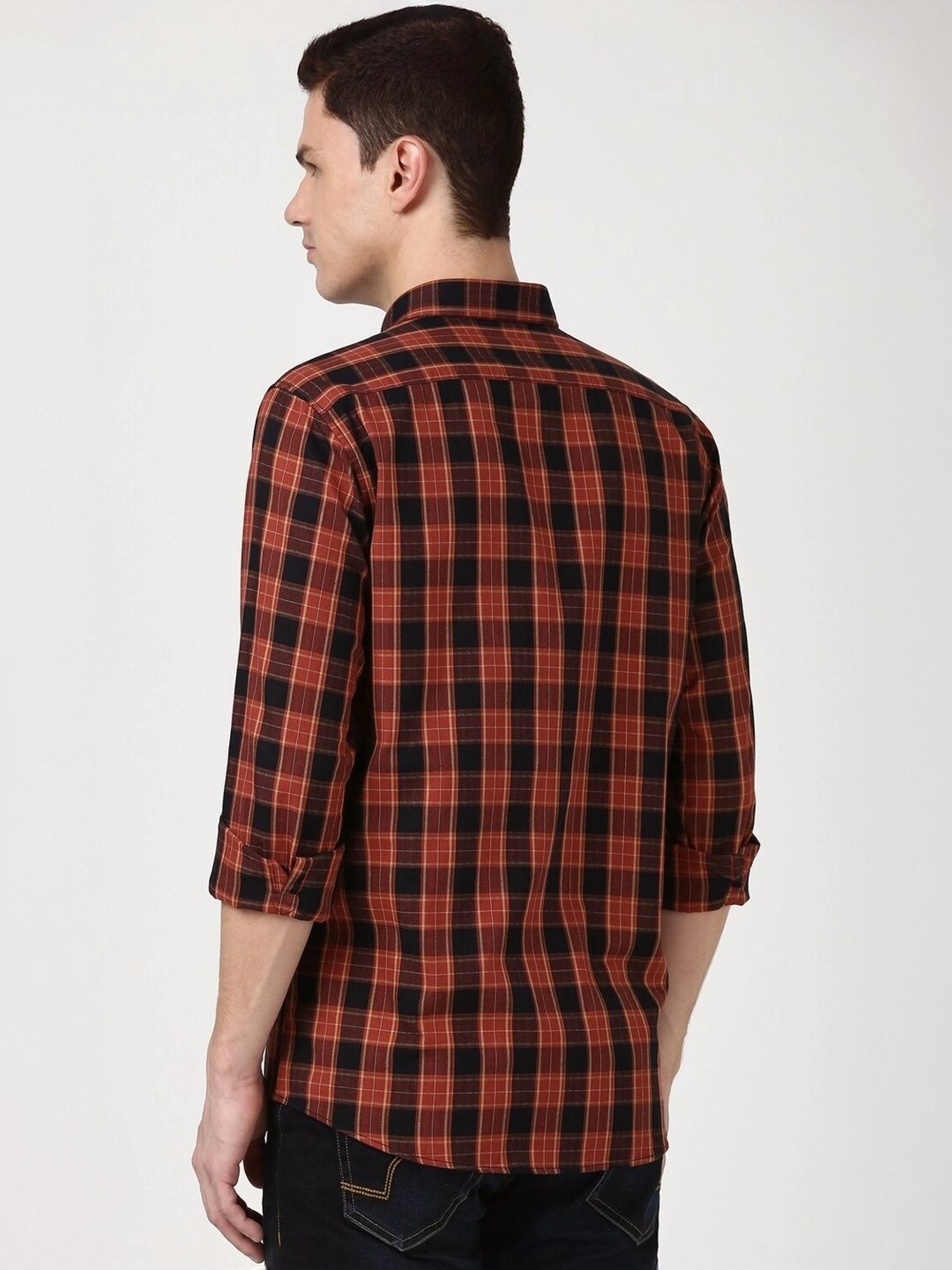 Spykar Blue Cotton Slim Fit Checks Shirt