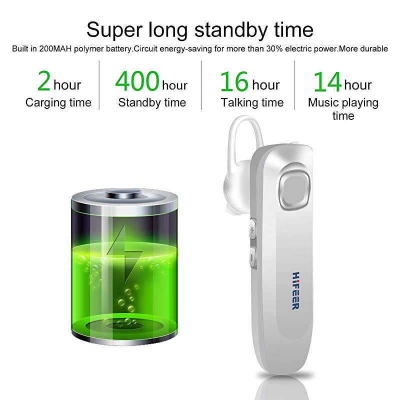 Bluetooth Headset for Cell Phone Handsfree Bluetooth Earpiece with Mic IPX5 Waterproof Single Ear Bluetooth Headset for DrivingExerciseBusiness