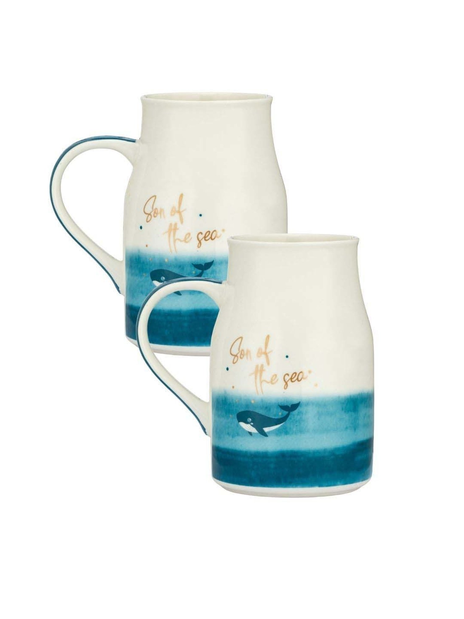JCPL White & Blue Ceramic Milk Mug (0.35 L) - Set of 2