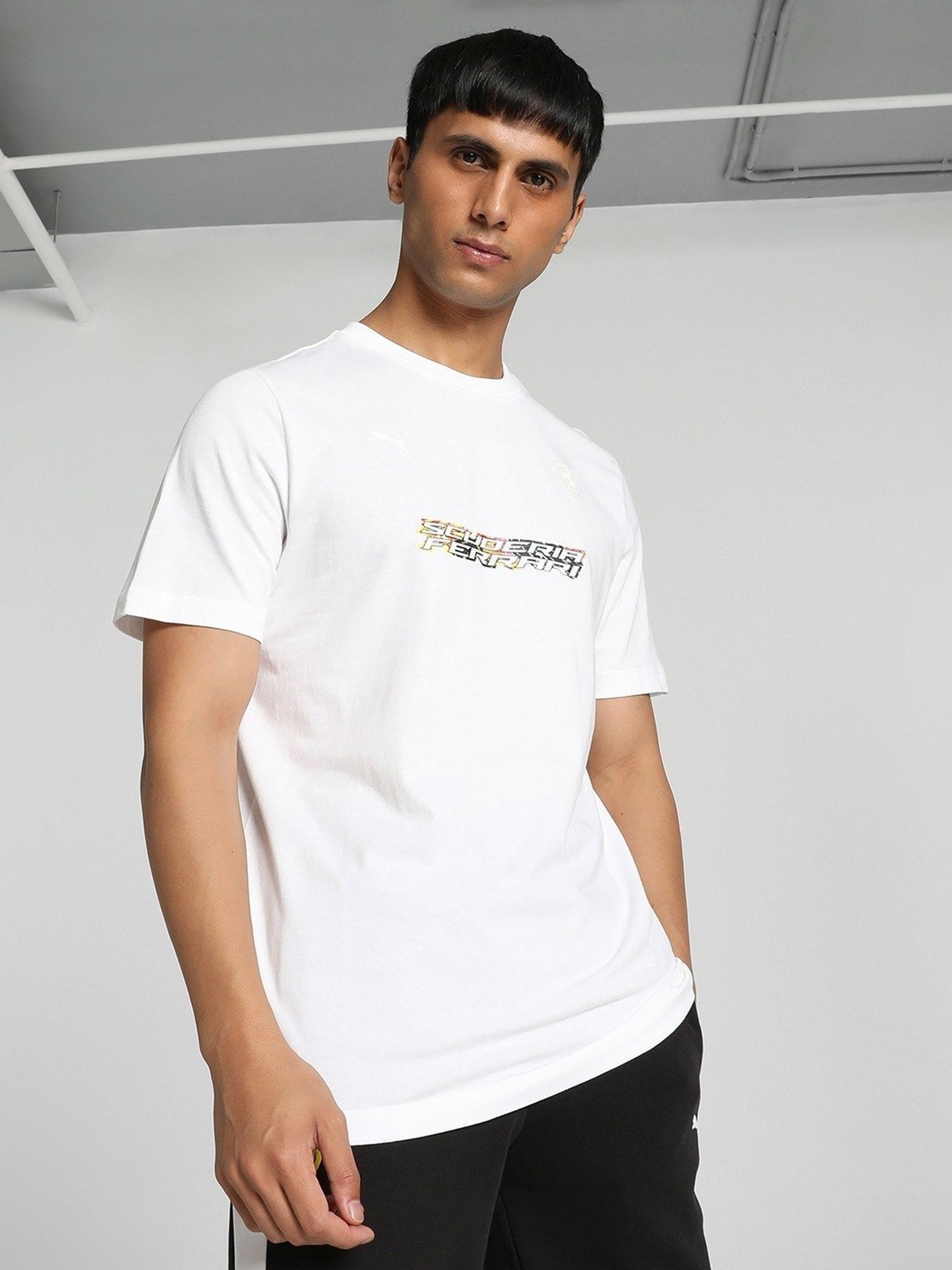 Puma Scuderia Ferrari Race Motorsport White Cotton Regular Fit Printed Sports T-Shirt