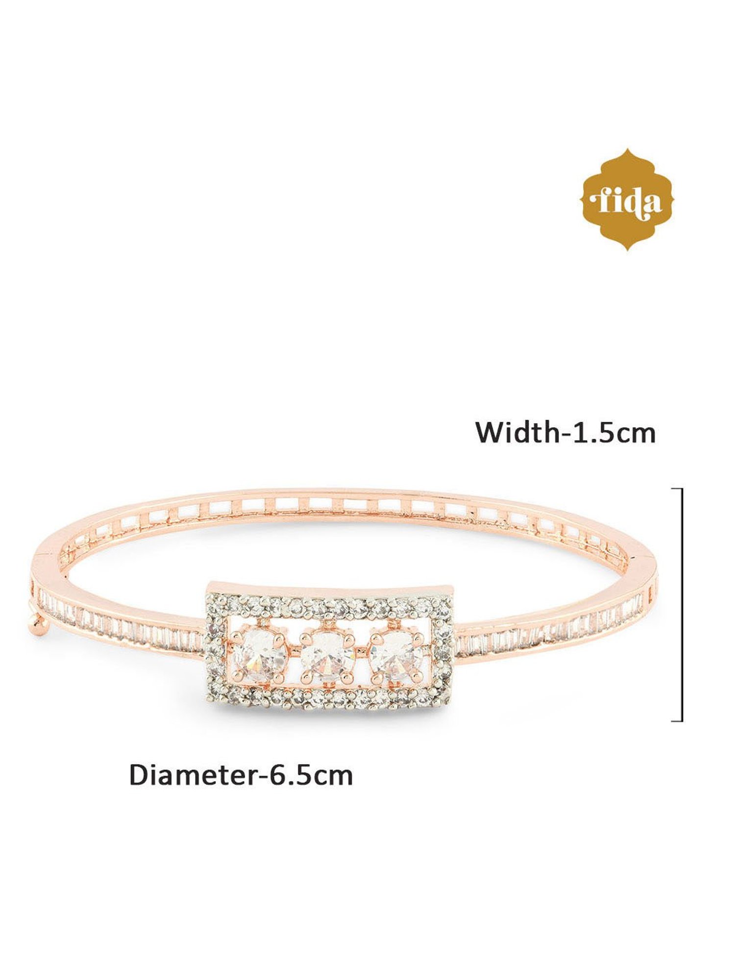 Fida American Diamond Rose Gold-Plated Square Bangle-style Bracelet for Women
