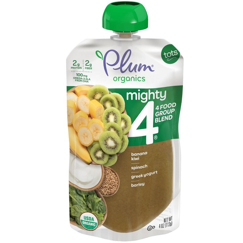 Plum Organics Mighty 4 Banana Kiwi Spinach Greek Yogurt & Barley Baby Food Pouch - 4oz