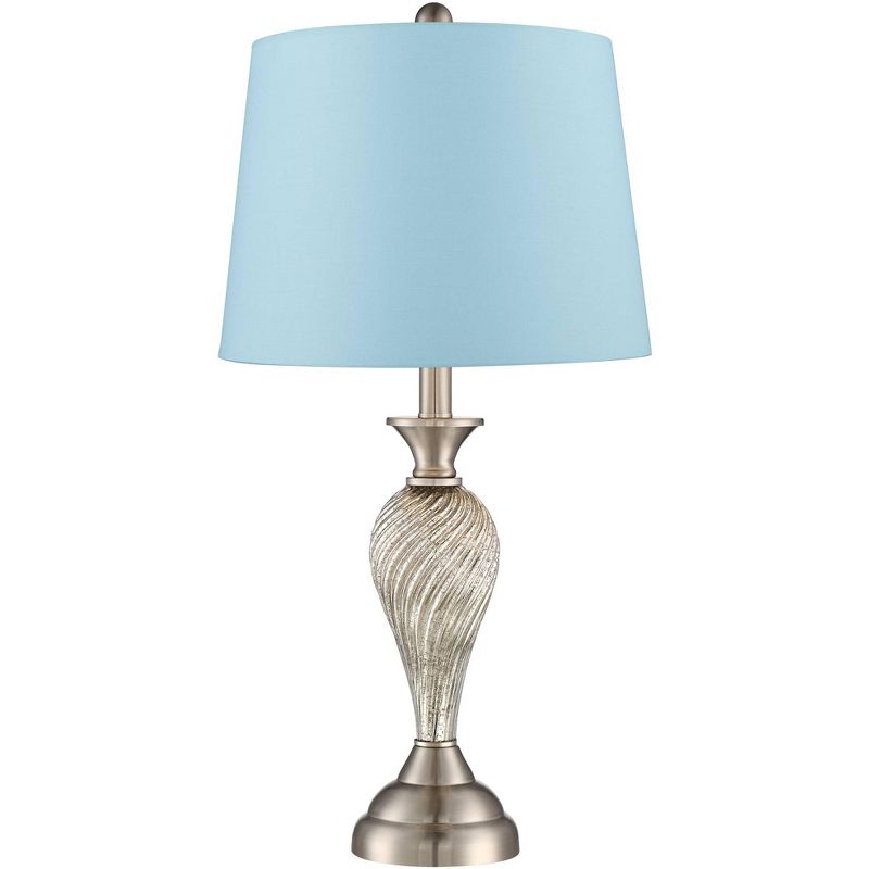 Regency Hill Arden Brushed Nickel Twist Blue Hardback Table Lamps Set of 2