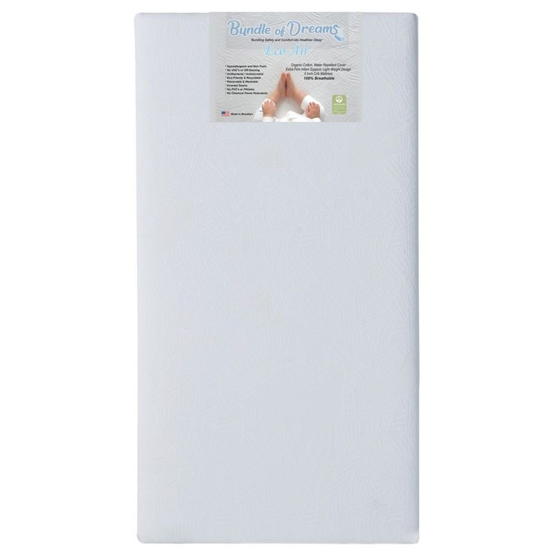 Bundle of Dreams Eco- Air Crib and Toddler Bed Mattress. 100 Percent Breathable Bundle Fiber, Hypoallergenic with Organic Water-Repellent Cover