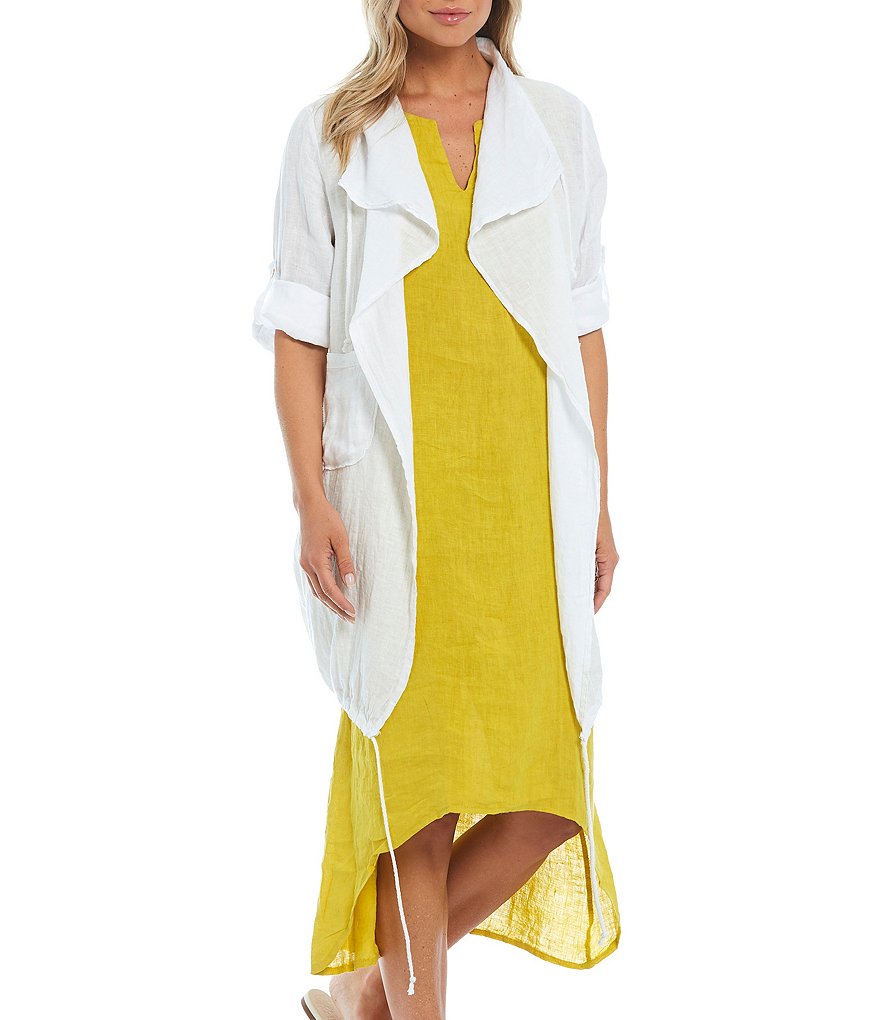 M Made in Italy Drape Front Linen 3/4 Sleeve Cardigan