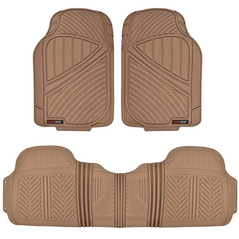 FlexTough Performance All Weather Rubber Car Floor Mats &ndash; 3 Piece Odorless Floor Mats for Cars Truck SUV, BPA-Free Automotive Floor Mats, Heavy-Duty Waterproof Liners (Beige)