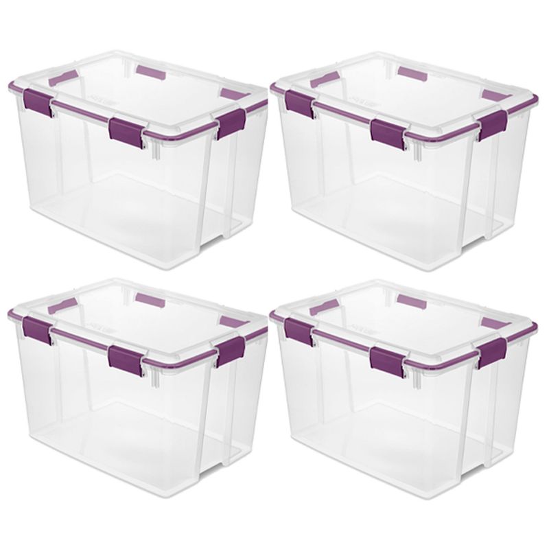 Sterilite 19434303 120 Quart Clear Plastic Storage Container Box and Lid with Blue Latches and Wheels (3 Pack)