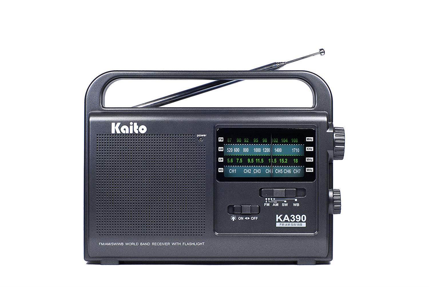 Kaito KA390 Portable AM/FM Shortwave NOAA Weather Radio with LED Flashlight, Color Black