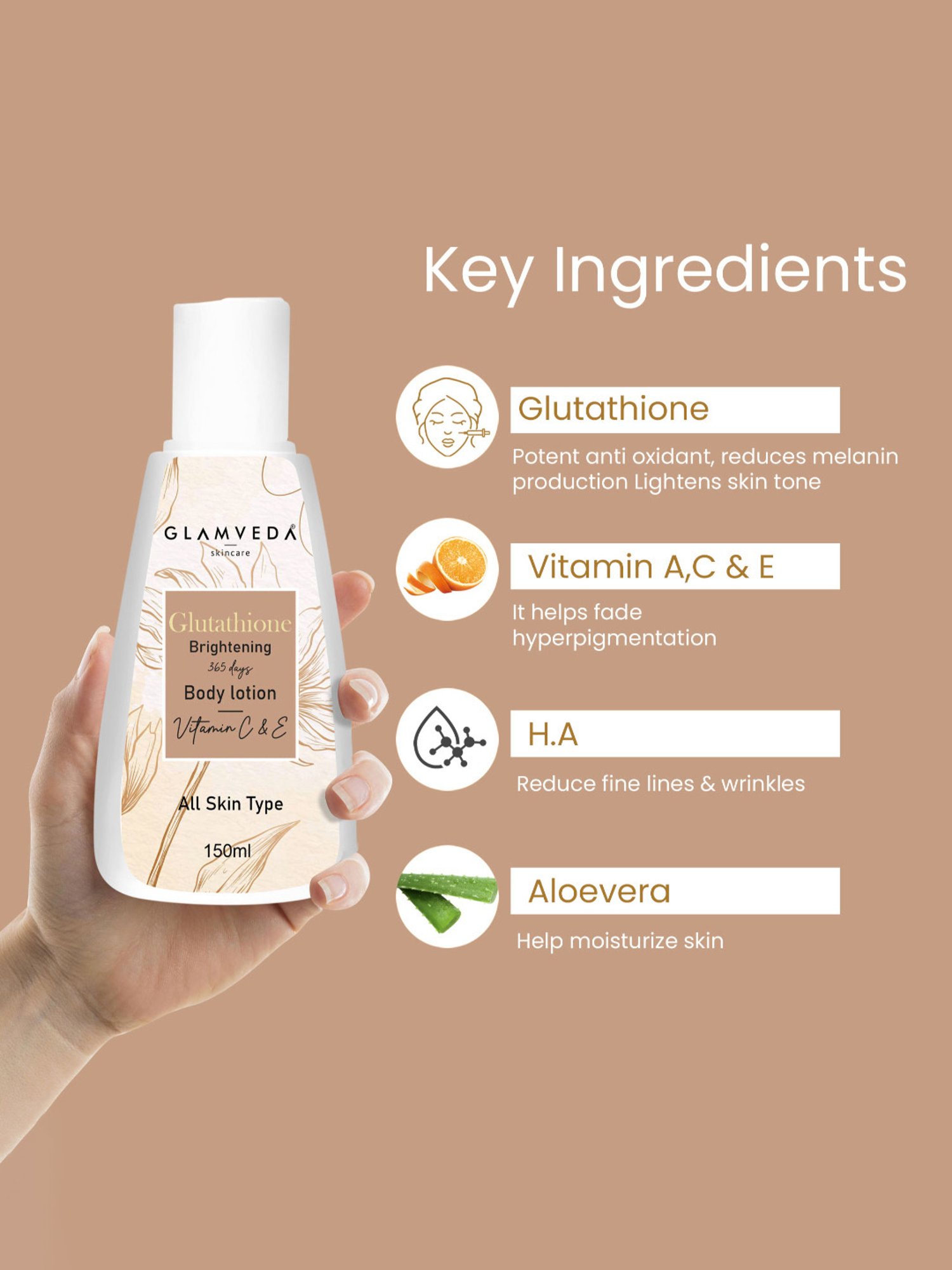 Glamveda Glutathione 365 Days Brightening Body Lotion with Vitamin C & E - 150 ml