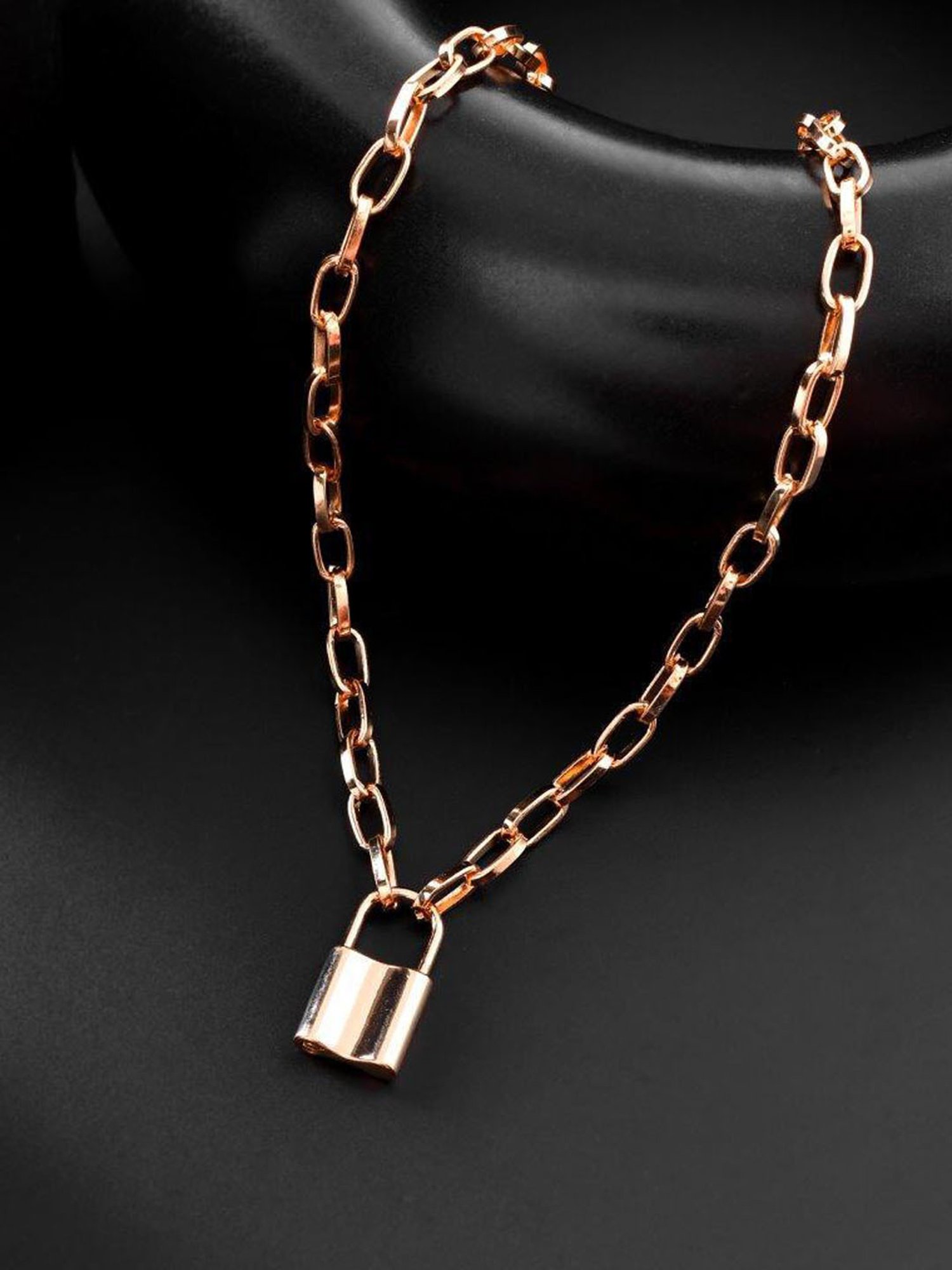 VOJ Mens Gold Plated Lock Chain for Men