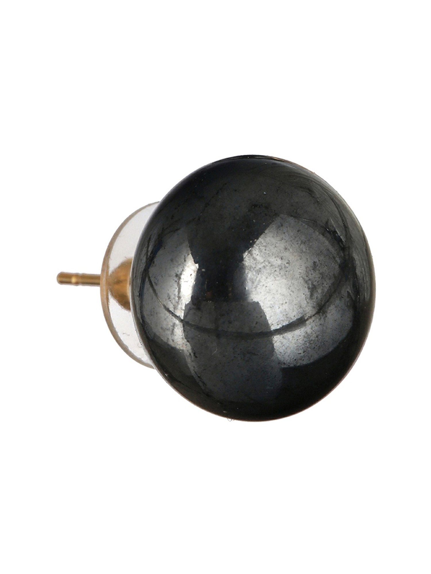 Prita by Priyaasi Glossy Dark Grey Sphere Stud Earrings