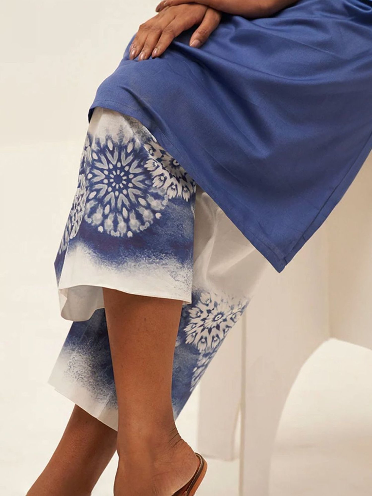 Ganga Fashions Blue & White Dhoop Cotton Kurta with Pant Co-ord Set