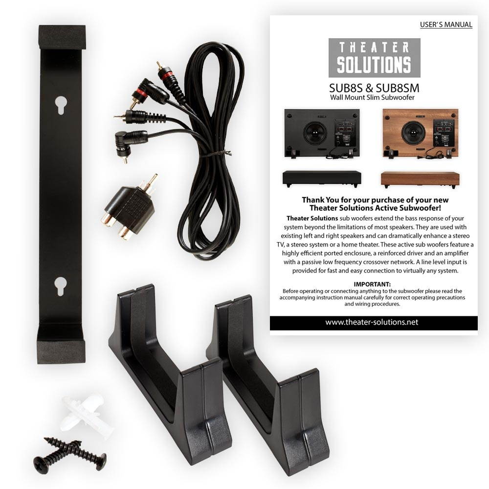 Theater Solutions SUB8S Home Theater Powered 8" Slim Subwoofer Down Firing or Wall Mount Sub