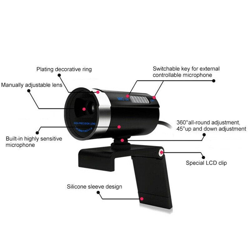 A20 USB Webcam 1.3 million HD PC Camera Web Cam 360 Degree MIC Clip-on Night  Vision For Skype Computer Desktop