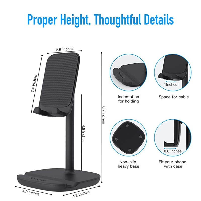 Cell Phone Stand for Desk  Adjustable Tablet Stand Phone Holder for FaceTime Zoom Video Compatible iPhone 11 Pro Xs Max Xr X 8 7 6, iPad Pro, All Smartphones, Tablets(4 to 11 inch) & More-Black