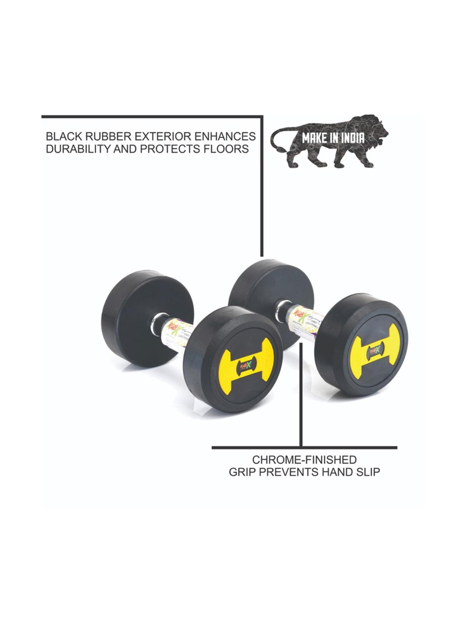 RUBX Rubber Coated Professional Round Dumbbells (Sold in Pair) (2.5 Kg x 2pc (Total = 5 kg))