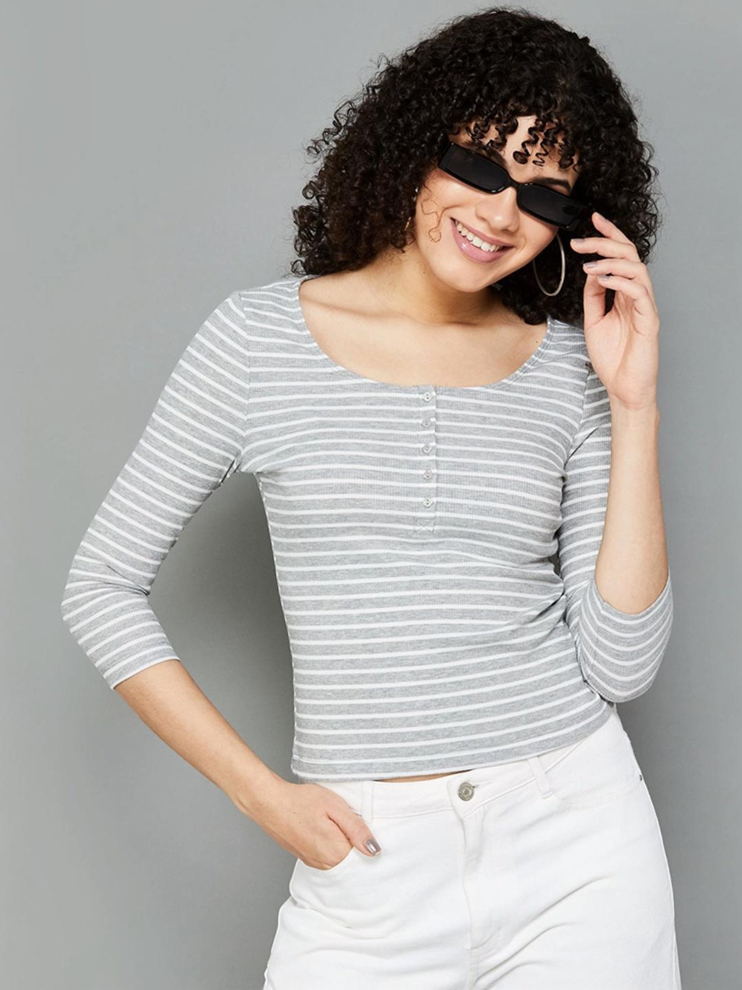 Fame Forever by Lifestyle Grey Striped Top