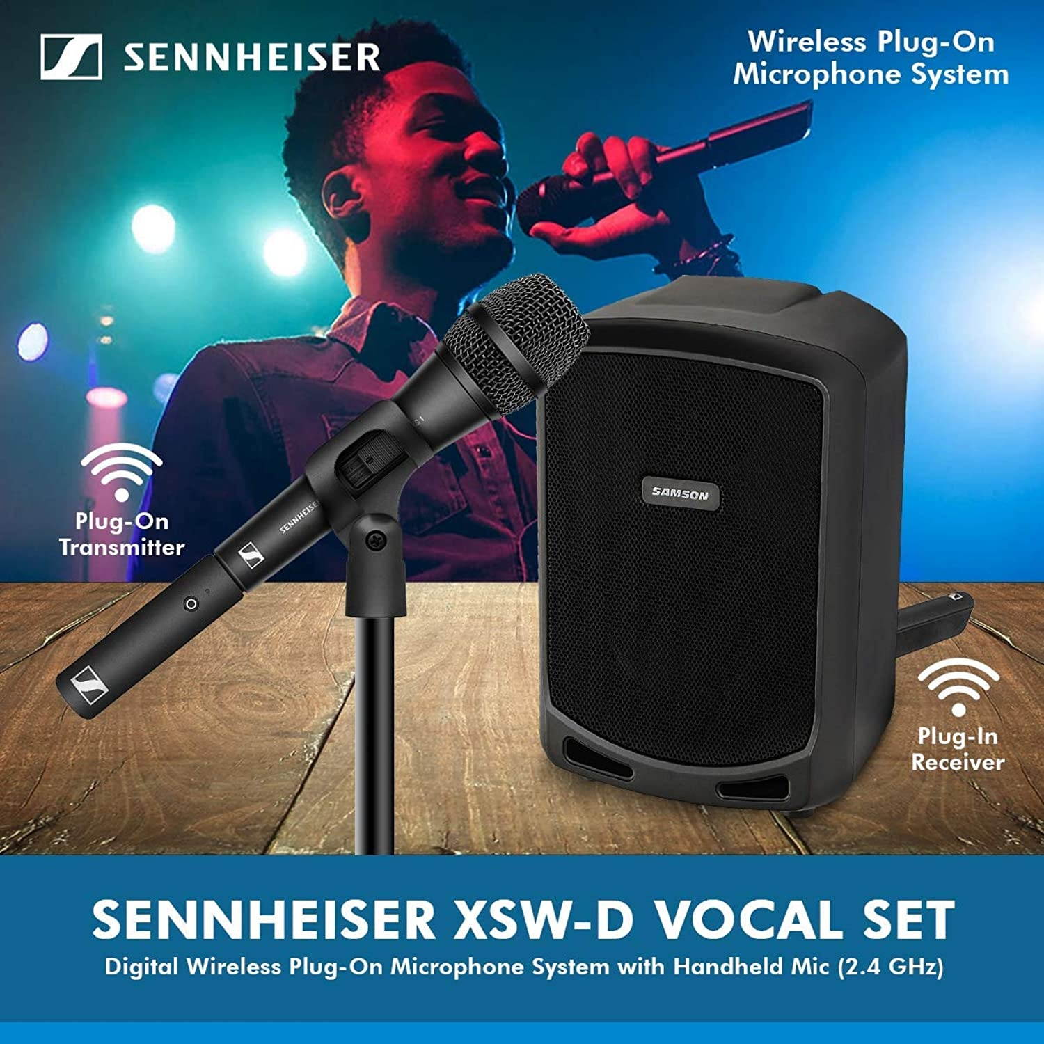 Sennheiser XSW-D VOCAL SET Digital Wireless Plug-On Microphone System with Handheld Mic w/Samson Expedition Express Portable PA Speaker, and Accessories - Ideal for Teaching or Preaching