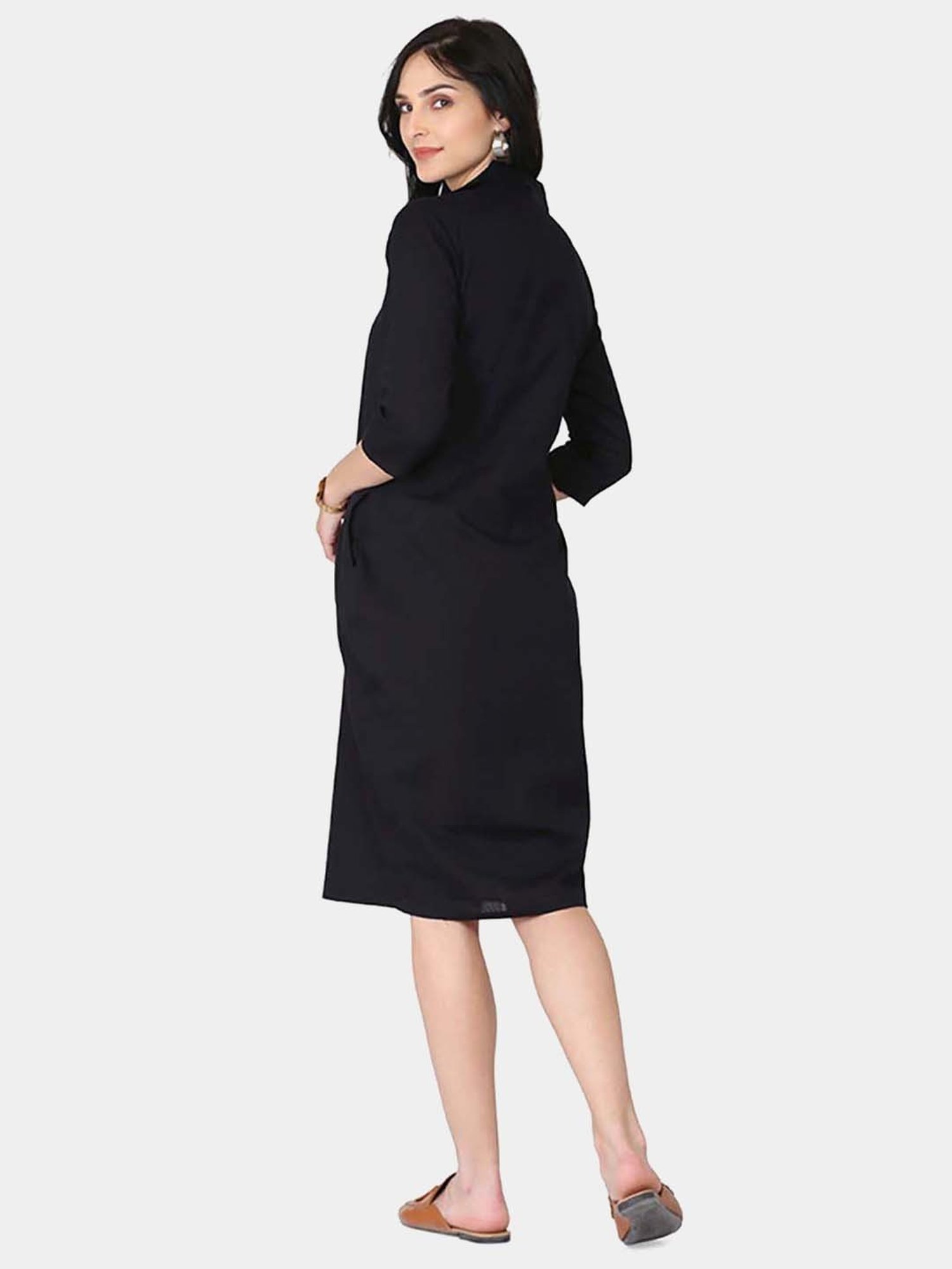 Abhishti Black Cotton A-Line Dress