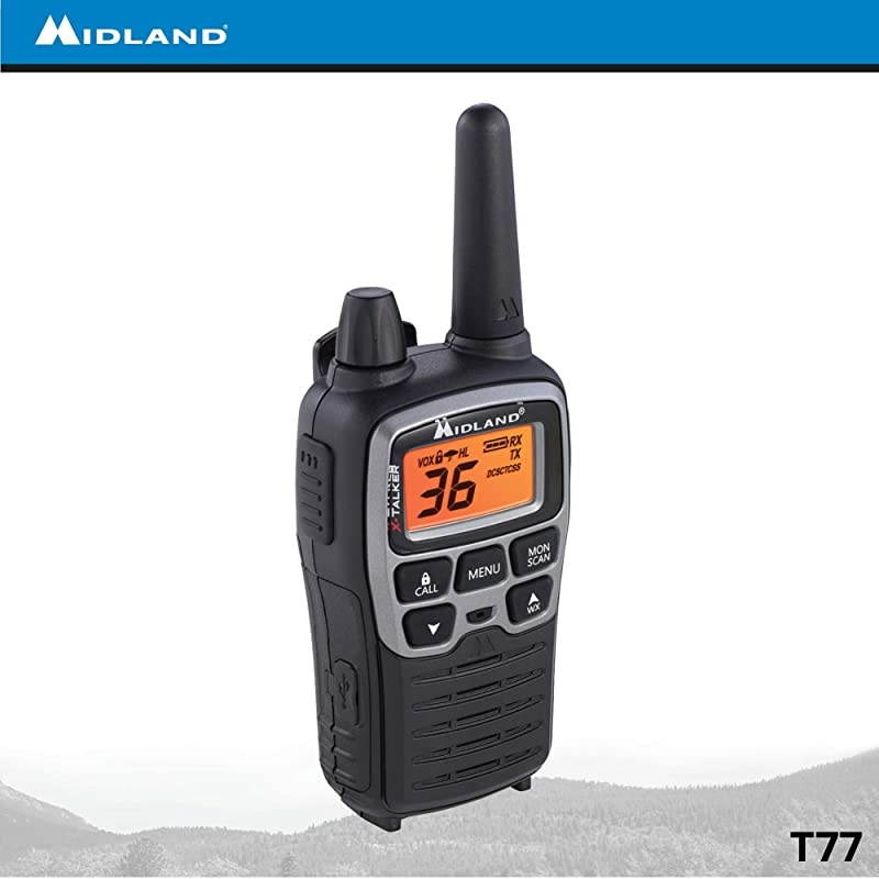 XTALKER T77VP5 36 Channel FRS TwoWay Radio Up to 38 Mile Range Walkie Talkie 121 Privacy Codes and NOAA Weather Scan + Alert Includes a Carrying Case and Headsets BlackSilver