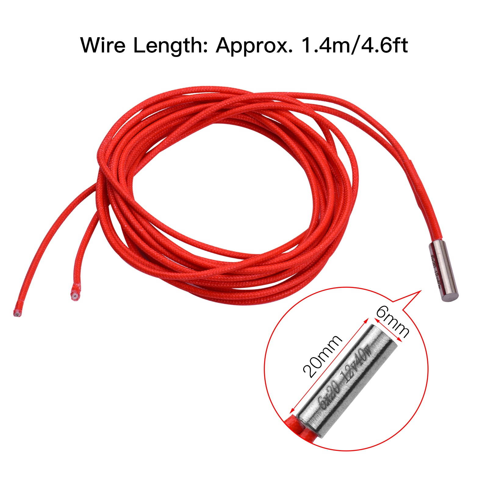 Aibecy 2pcs 12V 40W 6*20mm Single End Cartridge Heater Heating Tube 1.4m/4.6ft for 3D Printer