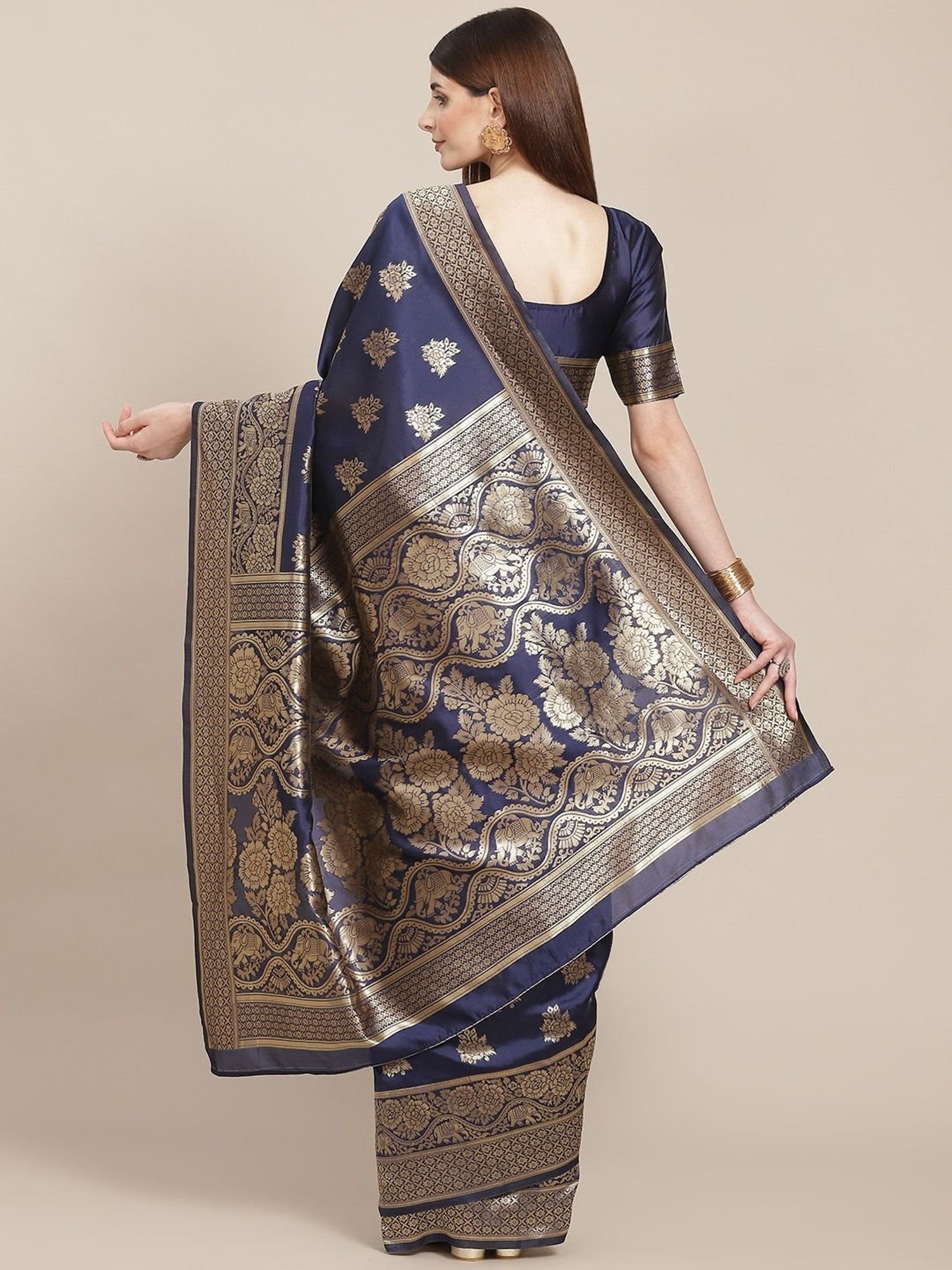KSUT Blue Silk Woven Saree With Unstitched Blouse