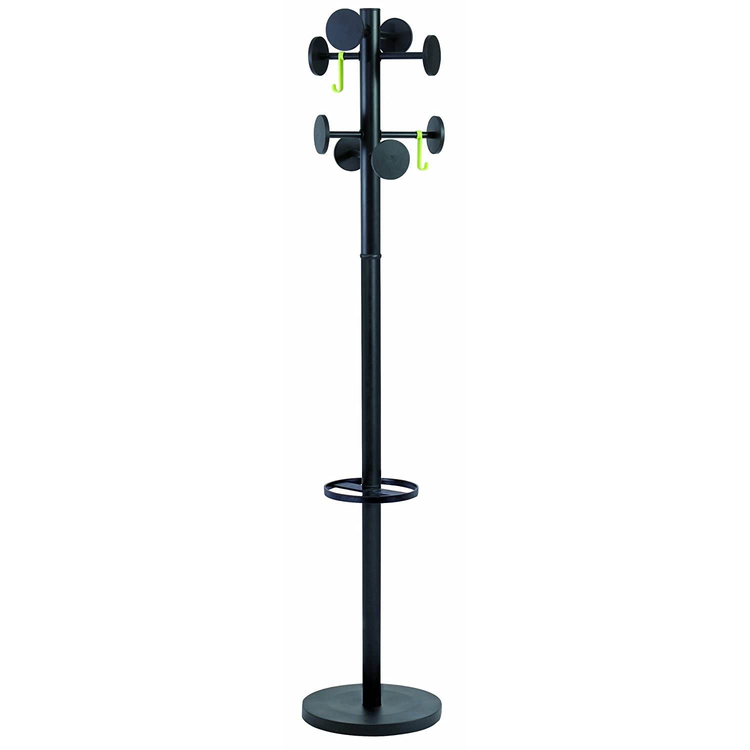 Alba Coat Stand with Umbrella Holder, 70-Inch Height, 8 Knobs, Black (PMSTAN3N)