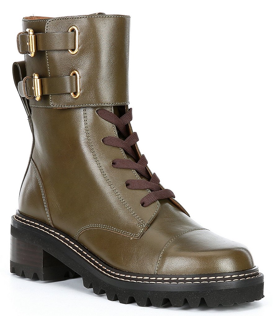 See By Chloe Mallory Leather Lug Sole Military Combat Boots