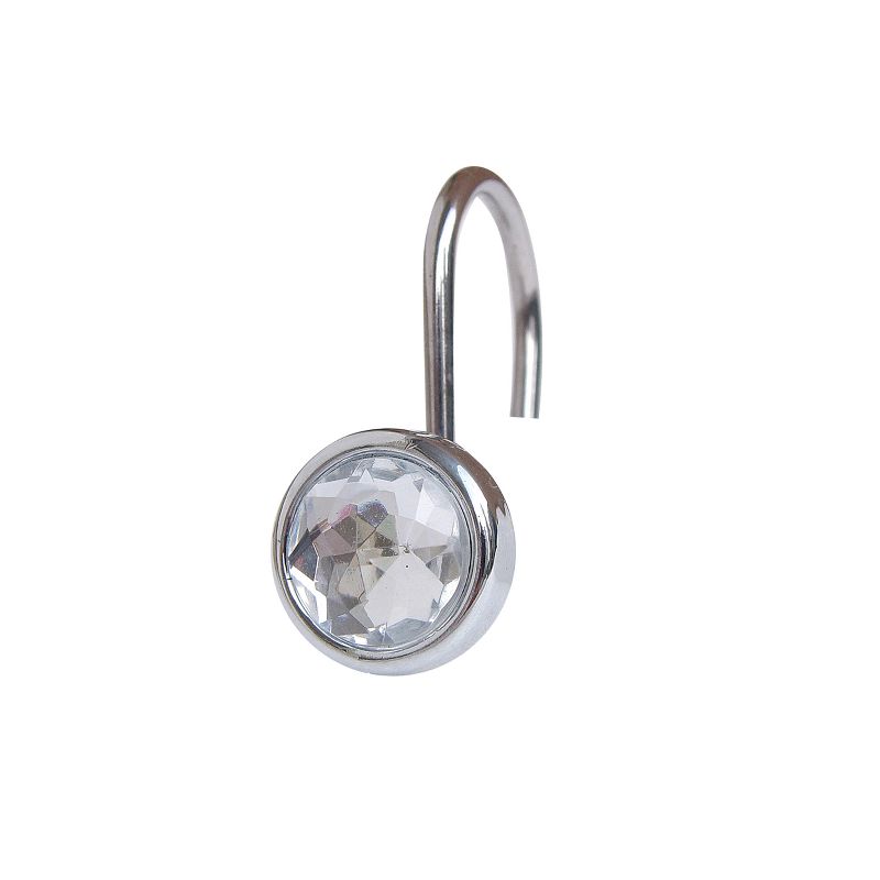 Acrylic Jewel Shower Curtain Hooks Light Silver Set of 12 - Elegant Home Fashions