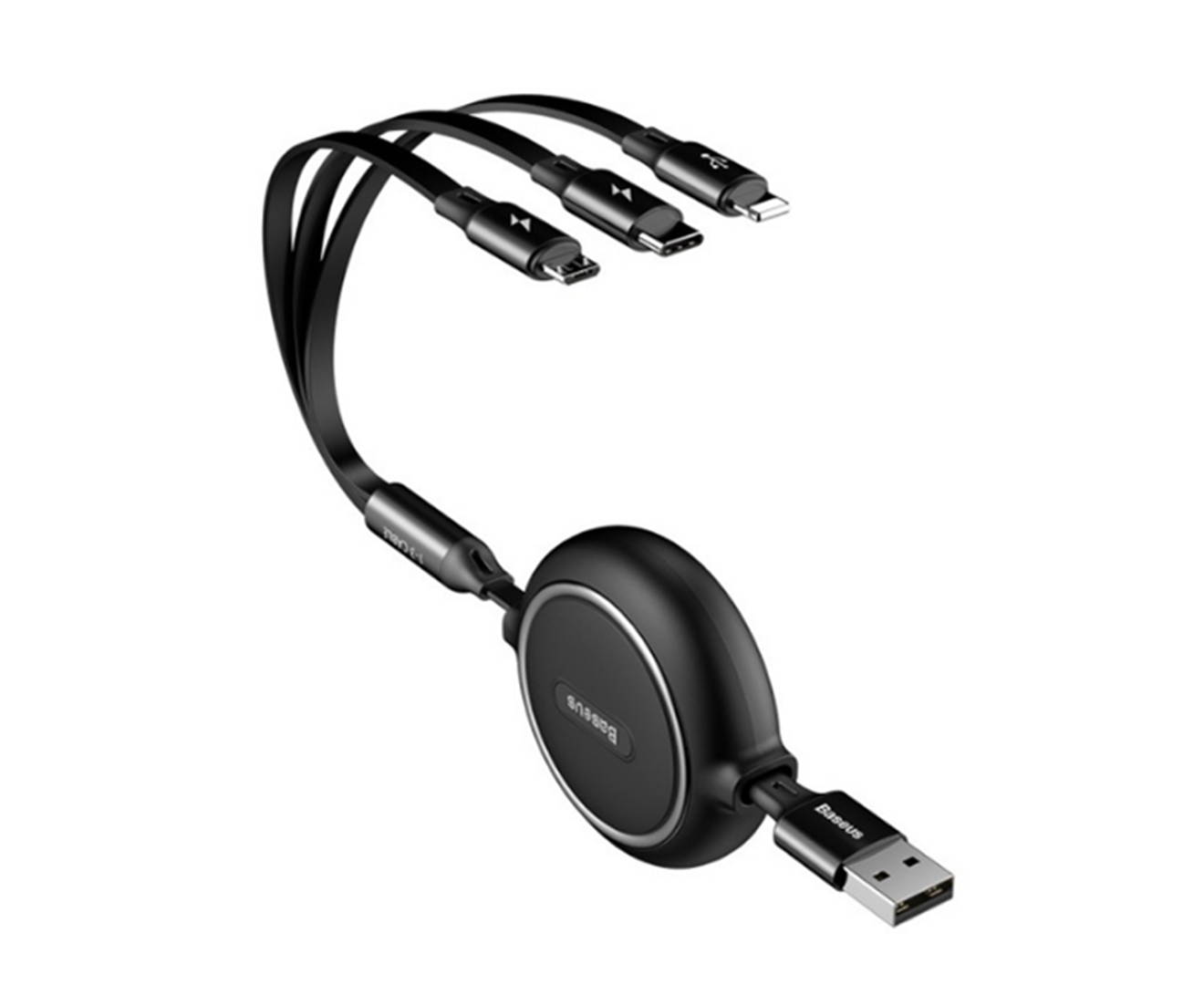 Select Mall Creative 3-in-1 Retractable Data Cable IP Android Type-C Mobile Phone Charging Cable-Black