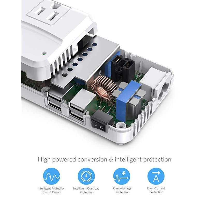 Universal Travel Adapter 220V to 110V Voltage Converter with 6A 4Port USB Charging and UKinAUUS Worldwide Plug Adapter White
