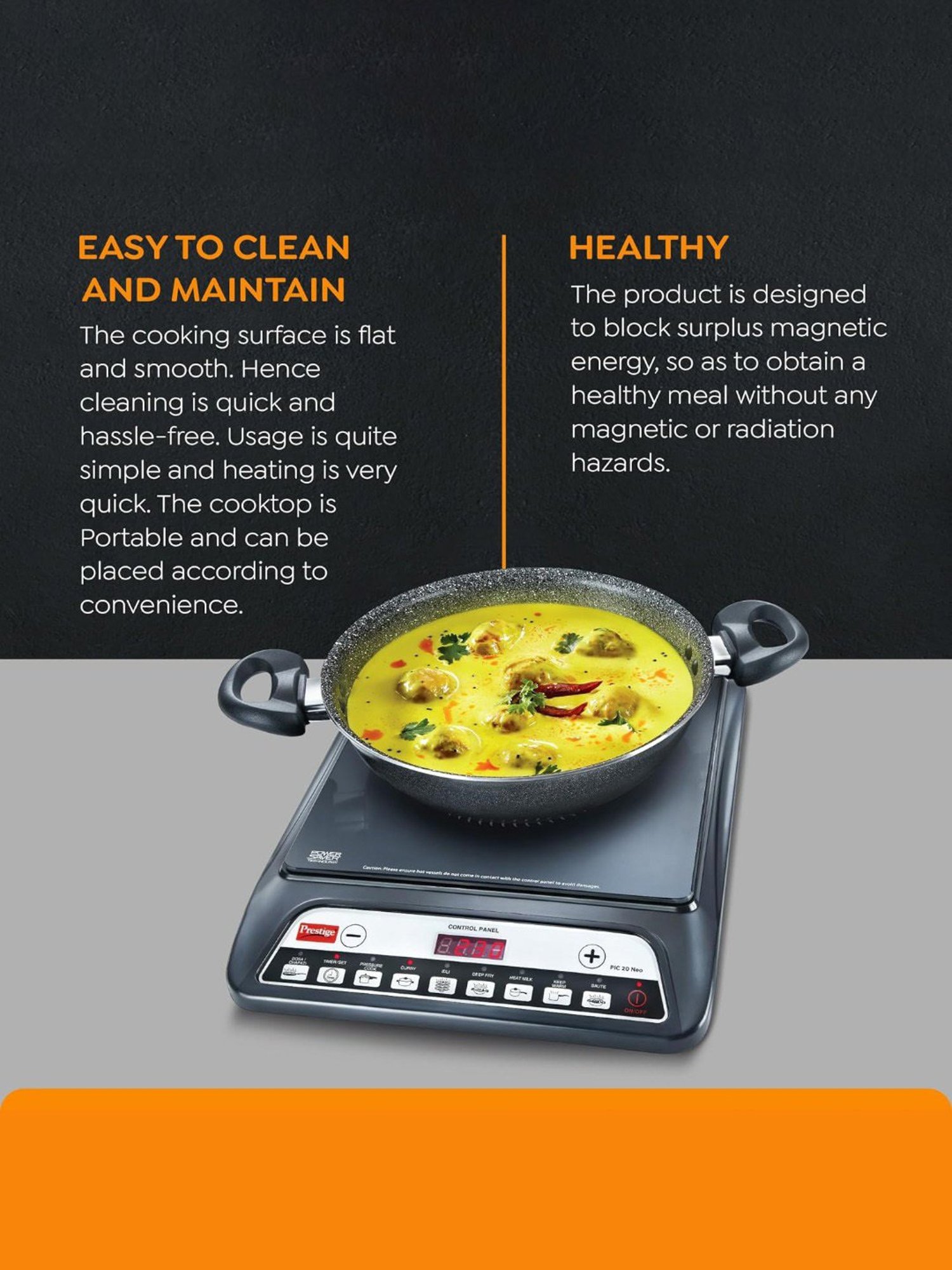 Prestige PIC 20 Neo Black Glass Induction Cooktop 1600W