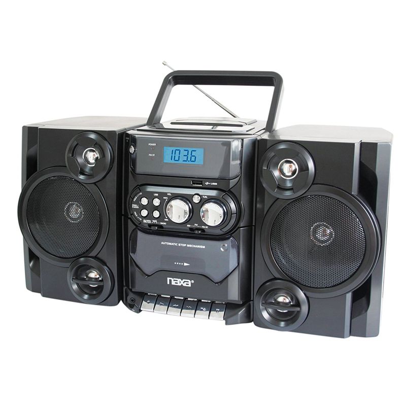 Naxa Portable MP3/CD Player with AM/FM Stereo Radio Cassette Player/Recorder, Twin Detachable Speakers, Remote Control & USB Input